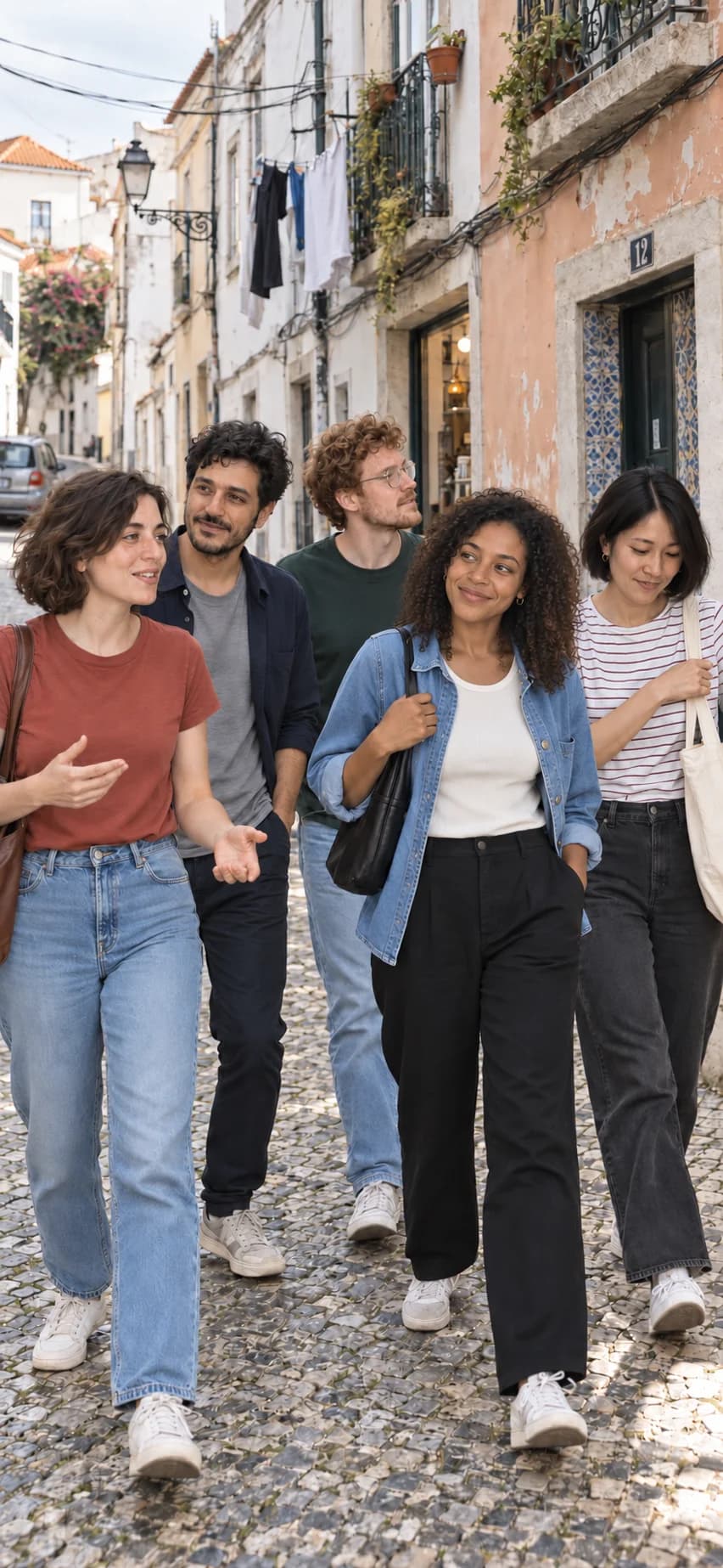A group of friends exploring a city street